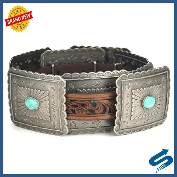 Women's Western Belt with Concho Accents and Turquoise Stone - Picture 3 of 8